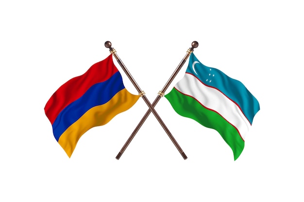 Armenia versus Uzbekistan Two Countries Flags Background