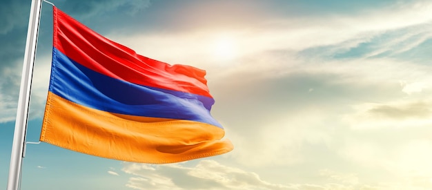 armenia waving flag in beautiful sky.