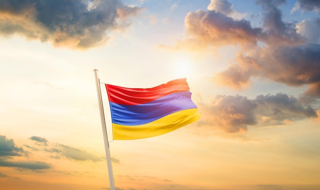 armenia waving flag in beautiful sky.