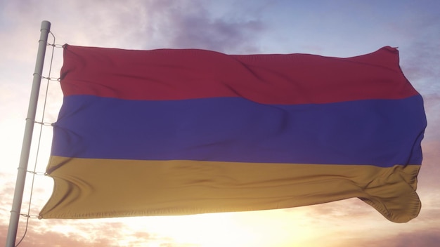 写真 空の背景にあるアルメニアの国旗 アルメニアの政治とニュース 3dイラスト