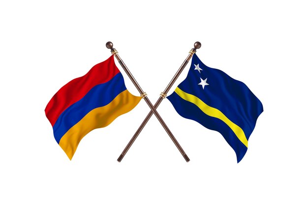 Armenië versus Curaçao Twee landen vlaggen achtergrond