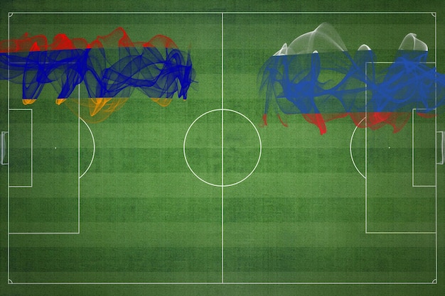 Armenië vs Rusland voetbalwedstrijd nationale kleuren nationale vlaggen voetbalveld voetbalwedstrijd Competitie concept Kopieer ruimte