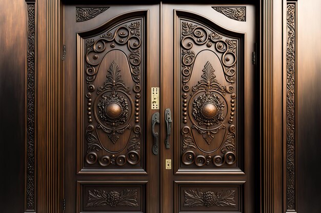 Armor plated entrance doors wooden appearance Background