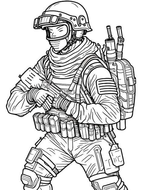 Army commando coloring page