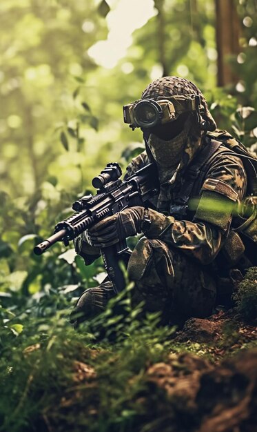 Army holding weapon wear camouflage suit generative ai