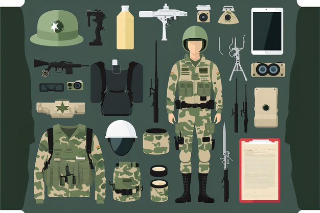 Photo army inventory set illustration