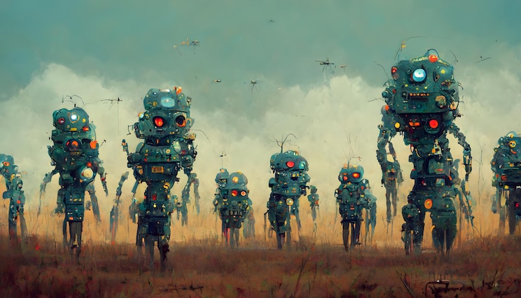 Photo army of robots neural network generated art