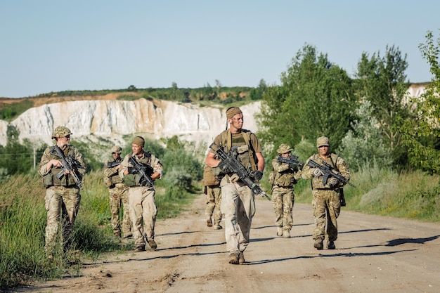 Army sniper during the military operation in the mountain war\
army technology and people concept