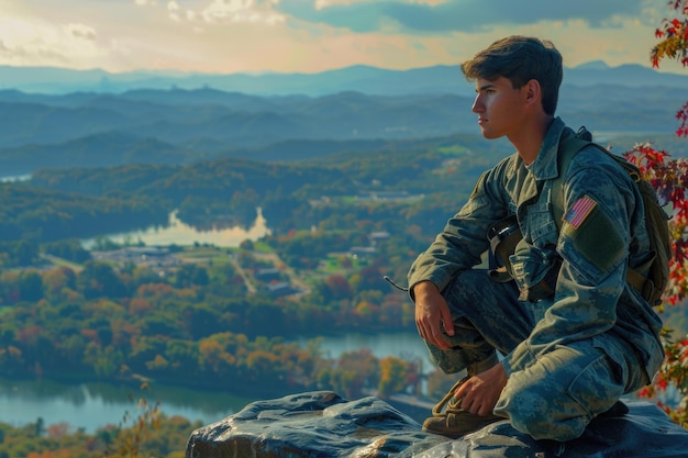 army soldier wearing the camouflage military uniform of the United States Armed Forces ai generated