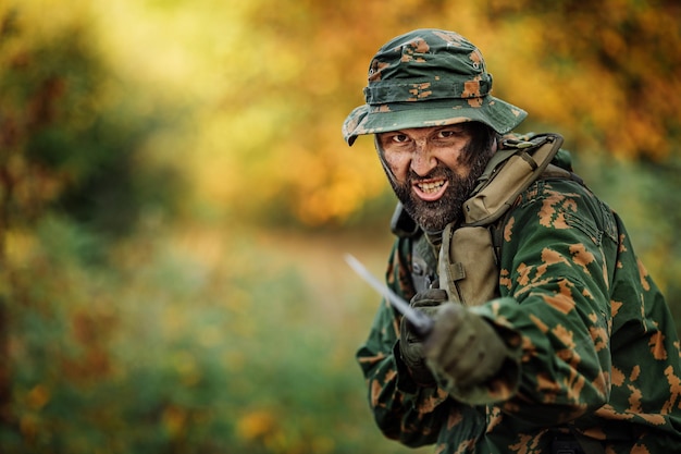 Army soldier with a knife