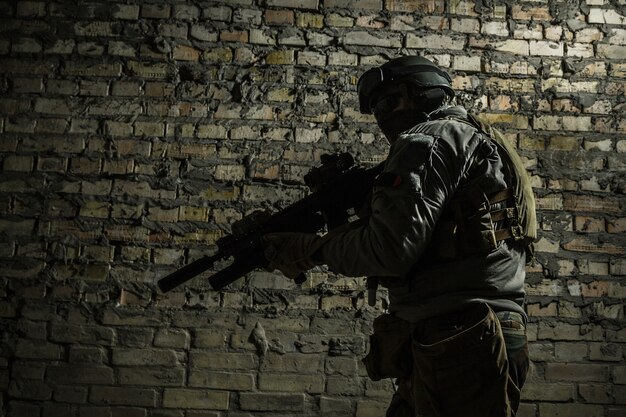 Army soldier with weapons