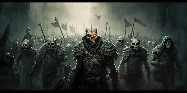 An army of undead apocalypse horror monster dark theme fantasy