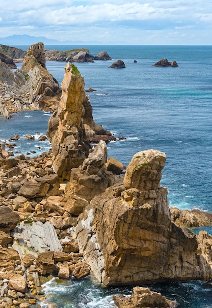 Arnia Beach (Spain) Atlantic Ocean coastline landscape.