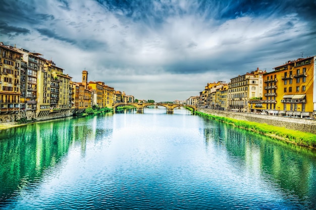 Arno banks seen from Ponte Vecchio in Florence Italy