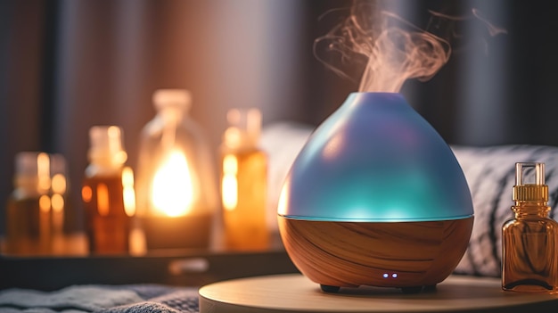 Aroma oil diffuser lamp on a blurred background generative ai