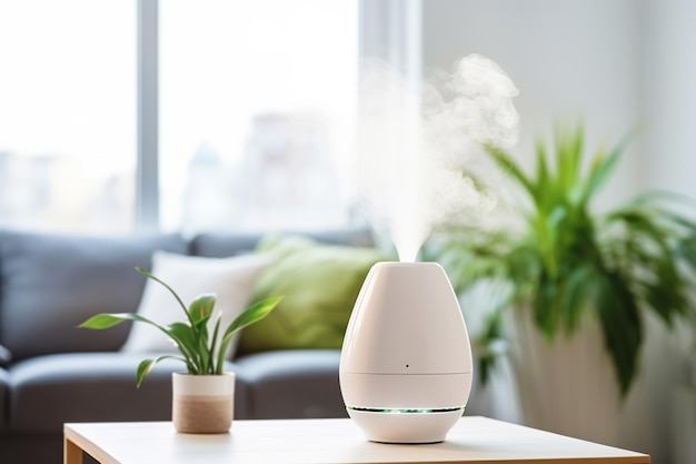 Foto aroma olie diffuser in de moderne woonkamer bevochtiging en het creëren van comfortabele leefomstandigheden