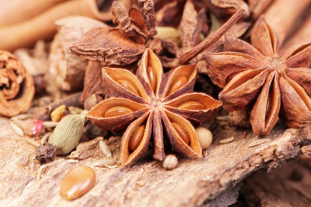 Aroma spices on a brown background