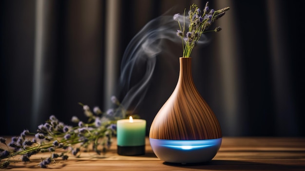 Foto aromacompositie met een moderne aroma-olie-diffuser