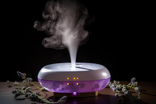 Aromatherapie-diffuser die een warme en rustgevende mist in de lucht verspreidt