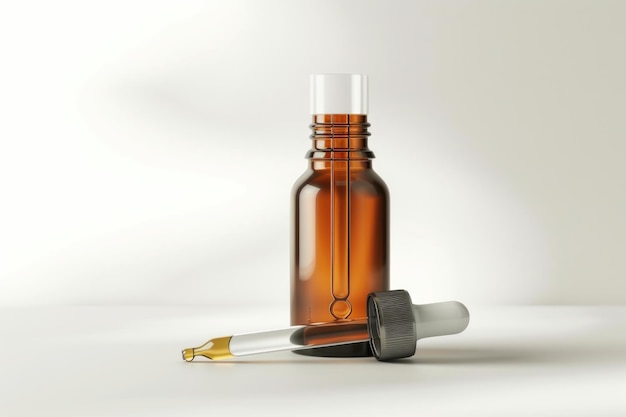 Foto aromatherapie essentiële olie in bruine glazen fles