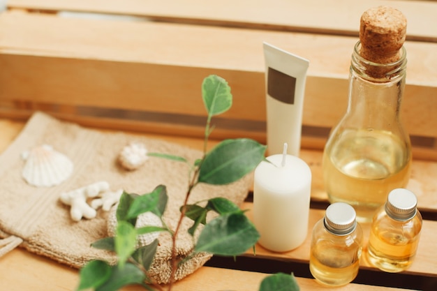 Aromatherapie ingesteld op spa salon close-up