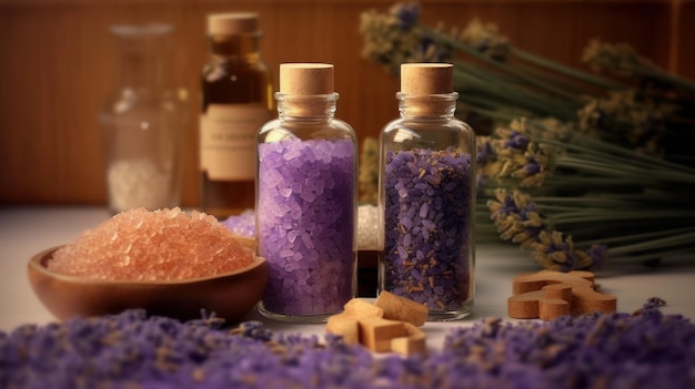 Aromatherapy Lavender Bath Salt and Massage Oil AI generated