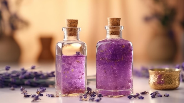 Aromatherapy Lavender Bath Salt and Massage Oil AI generated