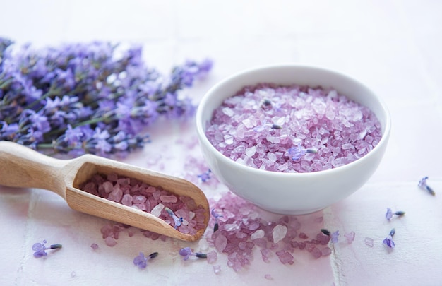 Aromatherapy lavender bath salt and massage oil