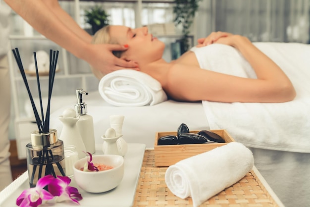 aromatherapy massage ambiance or spa salon composition setup quiescent