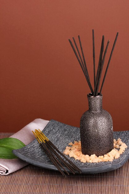 Aromatherapy setting on brown background