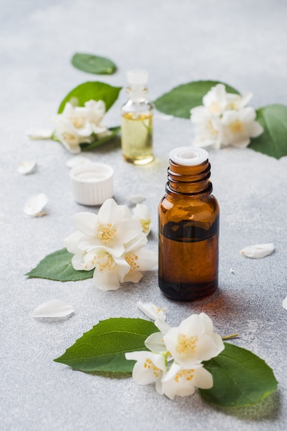 Aromatherapy with jasmine oil. Jasmine flowers. 