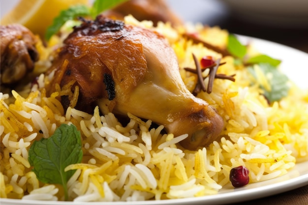 Aromatic Basmati Rice and Tender Chicken in a CloseUp of Biryani