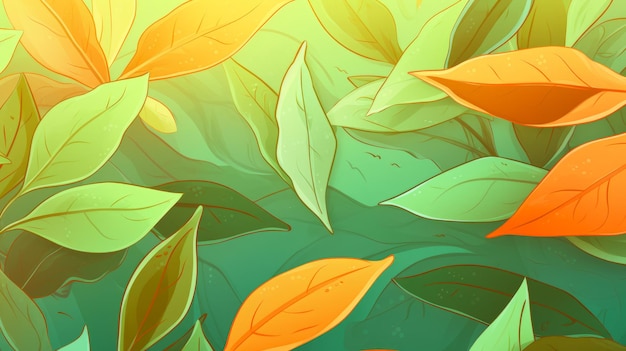 Aromatic bay leaves spice horizontal background illustration