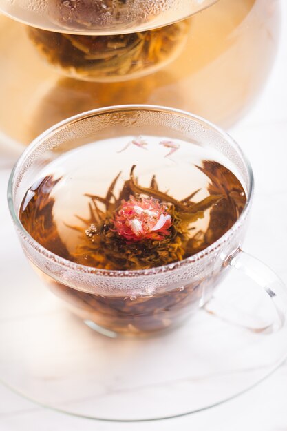 Aromatic Blooming Flower Tea in glass cup