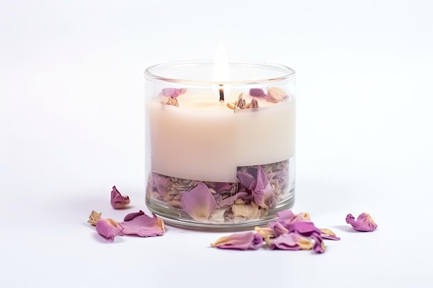 Aromatic candle in a glass jar on white background