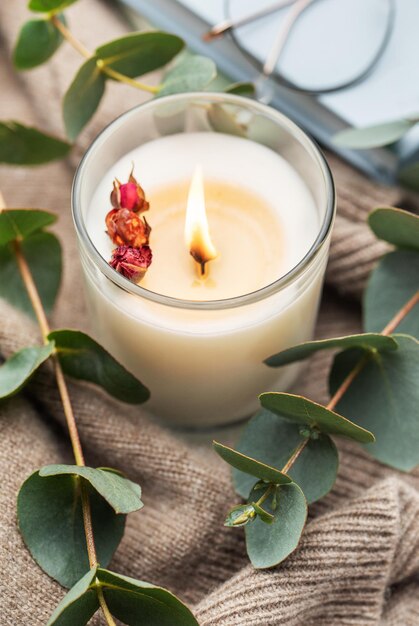 Aromatic candle on the table