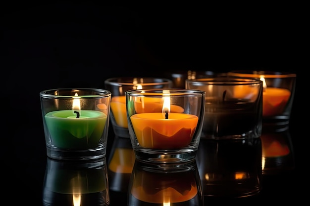 Aromatic candles in a glass on a dark background