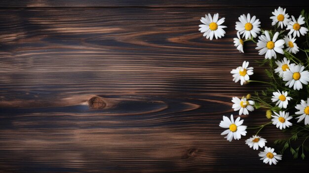 Aromatic Chamomile Herbs Photorealistic Horizontal Background Healthy Vegetarian Diet Ai Generated Background with Delicious Aromatic Chamomile Herbs On Wooden Countertop with Copy Space