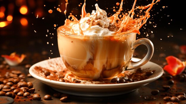 Aromatic coffee splashing in a cappuccino cup