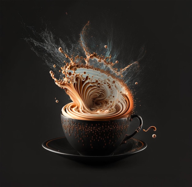 Photo aromatic coffee splashing in a cappuccino cup