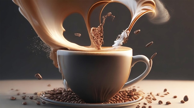 Aromatic coffee splashing in a cappuccino cup