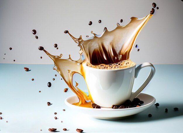 카푸치노 컵에 튀는 향기로운 커피