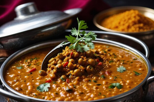 Photo aromatic dal tadka in traditional kadhai