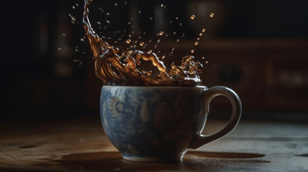 Aromatic dark roast swirling in a mug AI generated