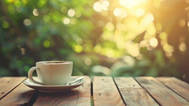 Photo aromatic espresso delight captivating coffee experience amidst natures serenity tremendous warmt