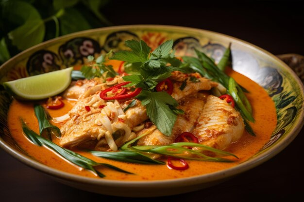 Photo the aromatic harmony of gaeng dang bpla delightful red curry fish recipe aspect ratio 32