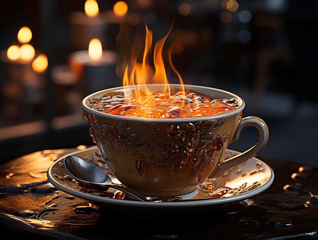 Photo aromatic indulgence closeup of a steaming coffee cup's rim