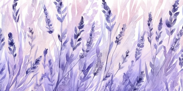 Foto illustrazione orizzontale ad acquerello di erbe aromatiche di lavanda