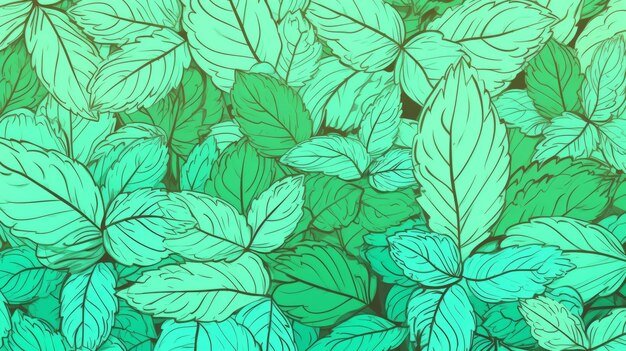 Aromatic mint herbs horizontal background illustration