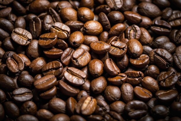 Aromatic roasted coffee beans closeup